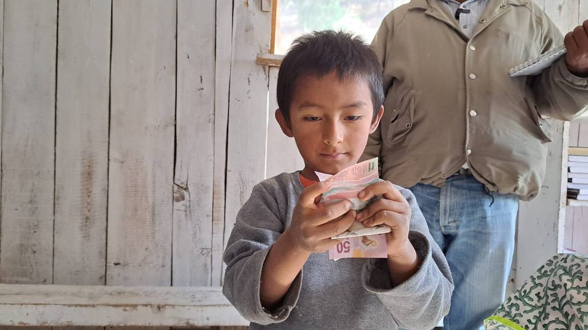 Niño contando con atención el dinero que ha ahorrado